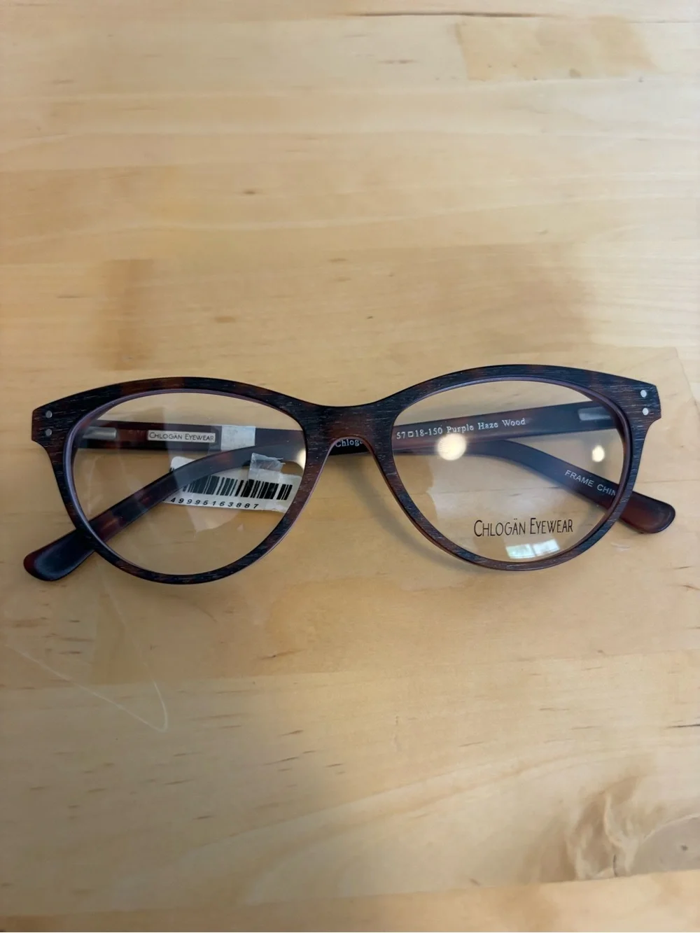Chlogan Eyewear Round Woodgrain Eyeglasses Purple Brown Haze 9002 57-18-150 NWT